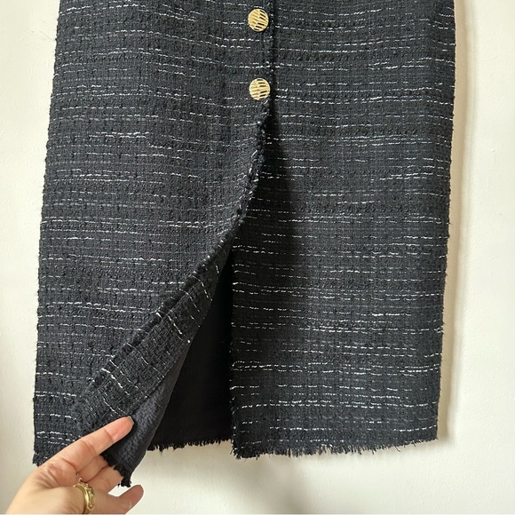 Zara Tweed Textured Buttoned Pencil Skirt In Black Size M - Picture 6 of 9
